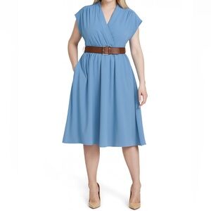 Calvin Klein Blue Midi Dress with Brown Belt Sz 20W
